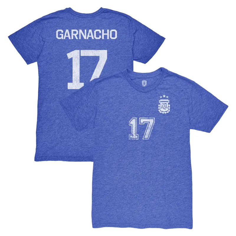 US Football Jerseys Alejandro Garnacho Argentina National Team 1863FC Player Vintage Tri-Blend T-Shirt – Blue– Official NFL Jerseys & Sportswear