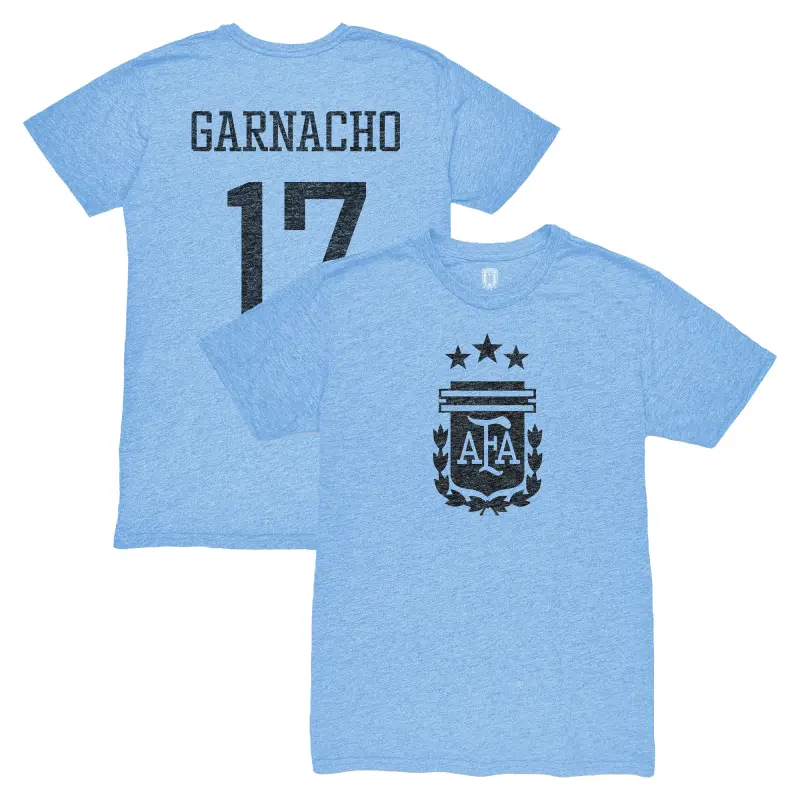 US Football Jerseys Alejandro Garnacho Argentina National Team 1863FC Player Vintage Tri-Blend T-Shirt – Light Blue– Official NFL Jerseys & Sportswear