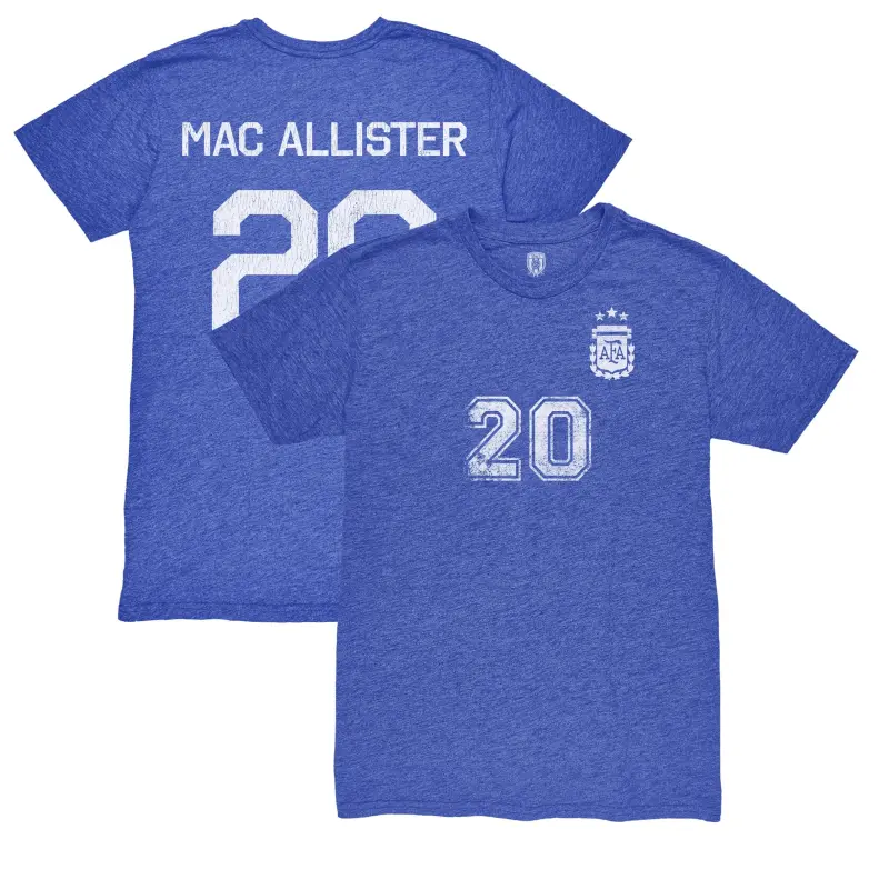 US Football Jerseys Alexis Mac Allister Argentina National Team 1863FC Retro Name & Number Tri-Blend T-Shirt – Blue– Official NFL Jerseys & Sportswear