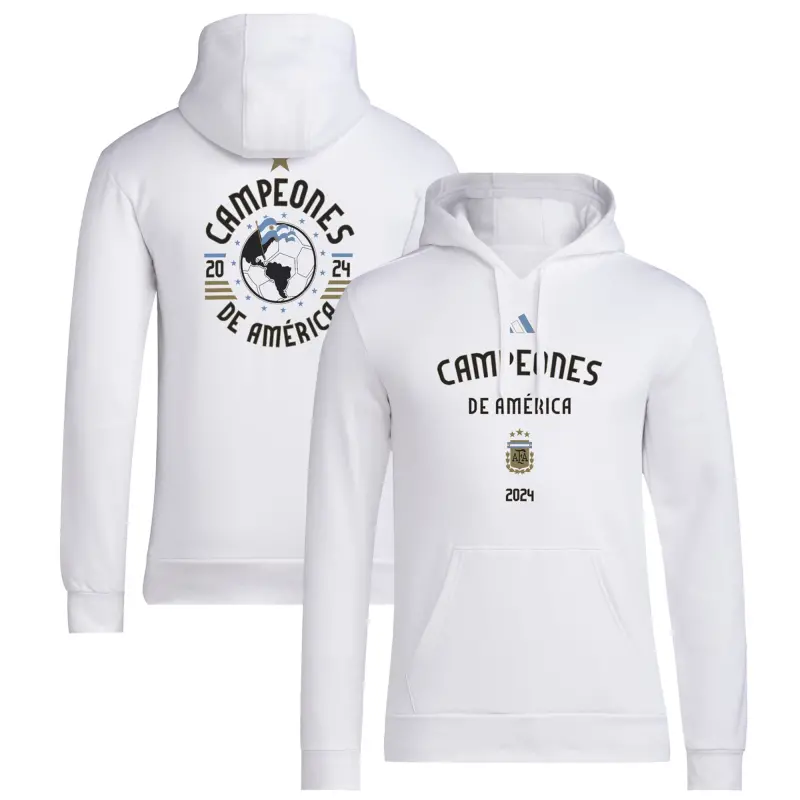 US Football Jerseys Argentina National Team Adidas 2024 Copa America Champions Pullover Hoodie – White– Official NFL Jerseys & Sportswear