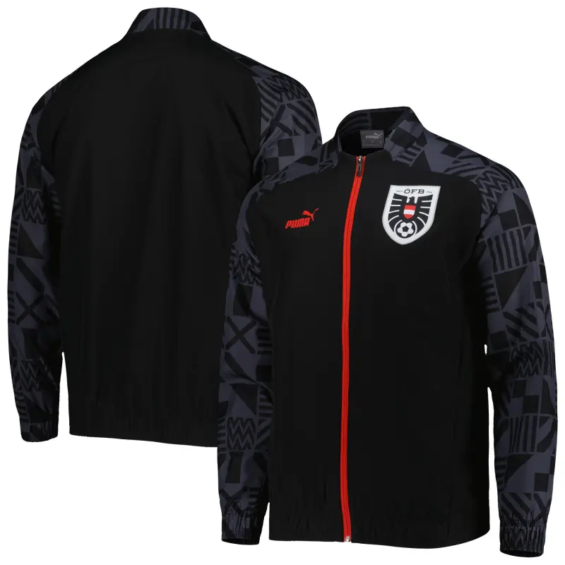 US Football Jerseys Austria National Team Puma Pre-Match Raglan Full-Zip Training Jacket – Black– Official NFL Jerseys & Sportswear