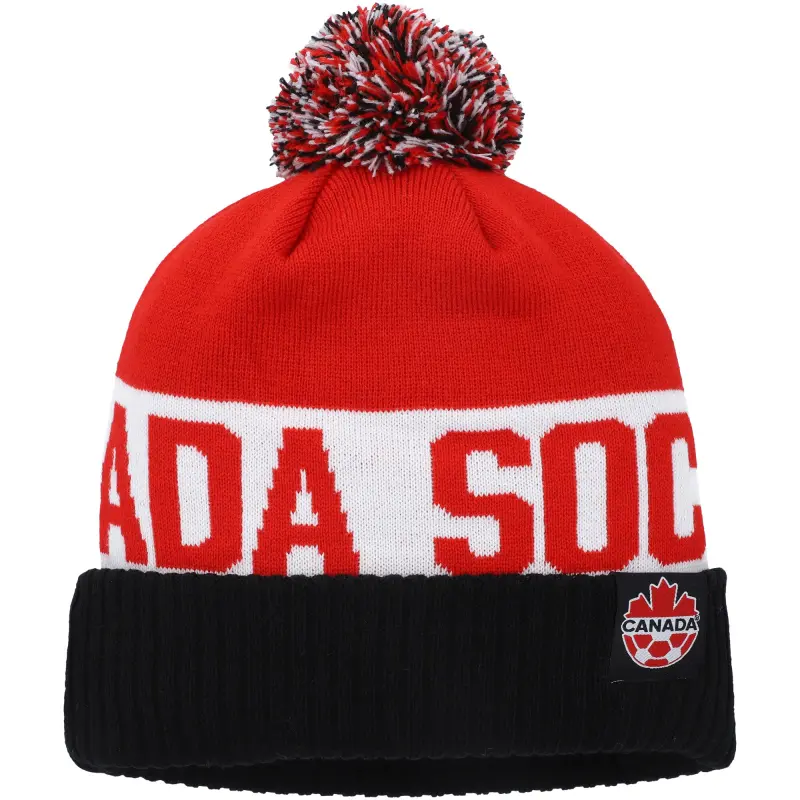 US Football Jerseys Canada Soccer Nike Classic Stripe Cuffed Knit Hat with Pom – Black/Red– Official NFL Jerseys & Sportswear