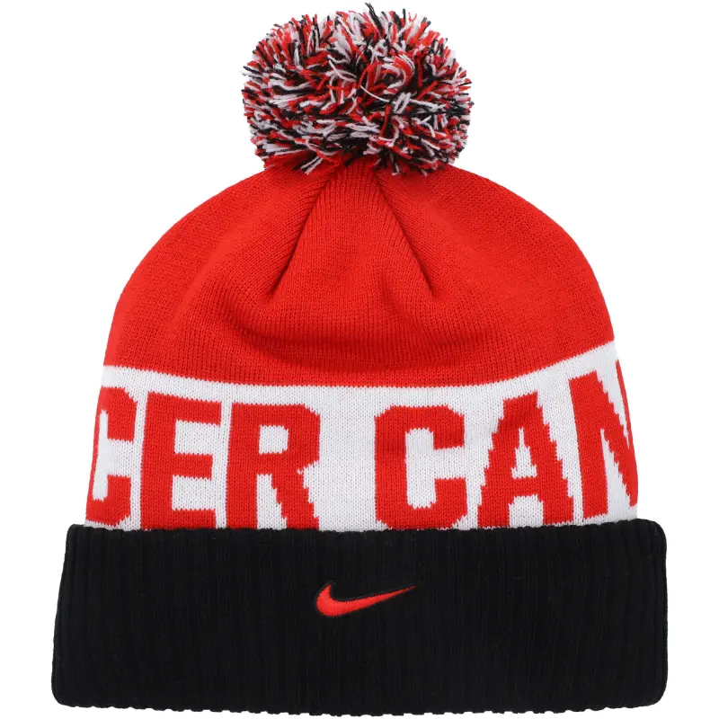 US Football Jerseys Canada Soccer Nike Classic Stripe Cuffed Knit Hat with Pom – Black/Red– Official NFL Jerseys & Sportswear