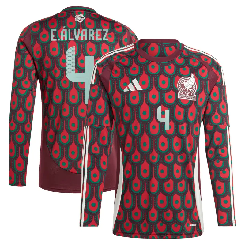 US Football Jerseys Edson Alvarez Mexico National Team adidas 2024 Home Replica Player Long Sleeve Jersey – Burgundy– Official NFL Jerseys & Sportswear