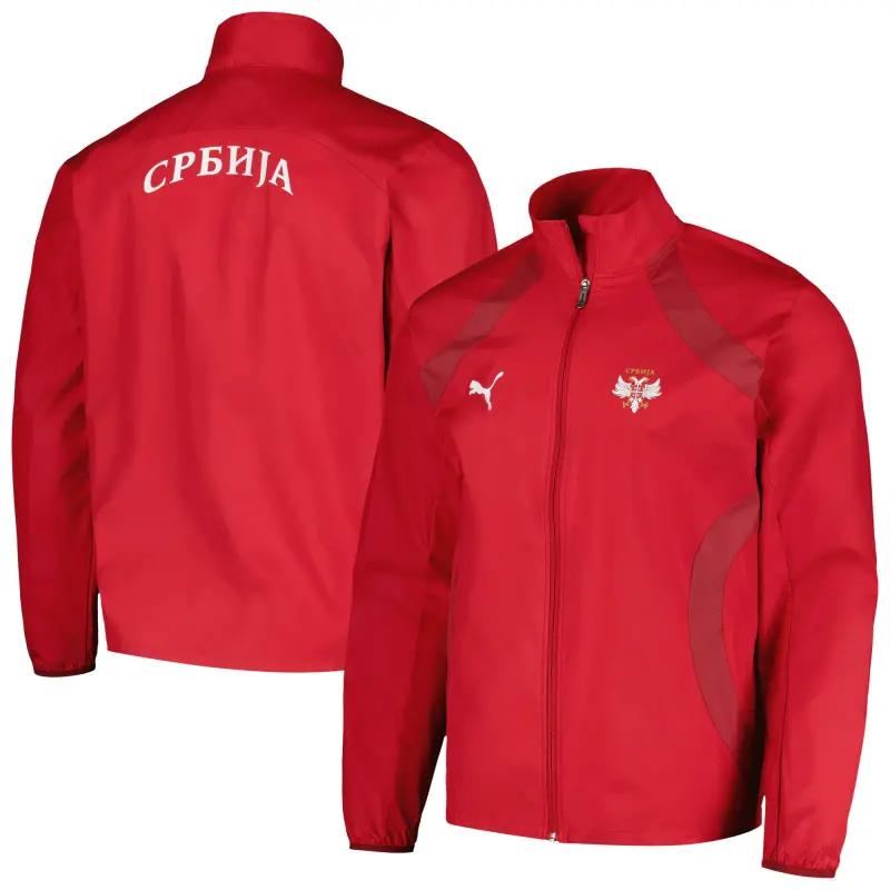 US Football Jerseys Serbia National Team Puma 2024 Pre-Match Full-Zip Hoodie Jacket – Red– Official NFL Jerseys & Sportswear